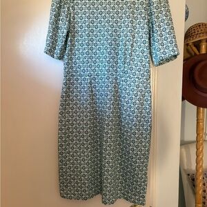 Boden Teal and White Patterned Long Sleeve Dress